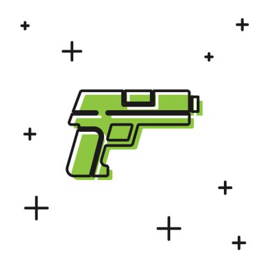 Beyaz arka planda siyah tabanca ya da silah ikonu var. Polis ya da askeri silah. Küçük ateşli silah. Vektör.