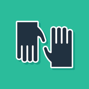 Yeşil arka planda mavi lastik eldiven ikonu izole edildi. Lateks el koruması işareti. Ev işi temizlik ekipmanları sembolü. Vektör.