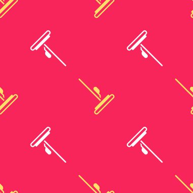 Sarı Paspas simgesi kırmızı arkaplanda izole edilmiş kusursuz desen. Temizlik hizmeti konsepti. Vektör.