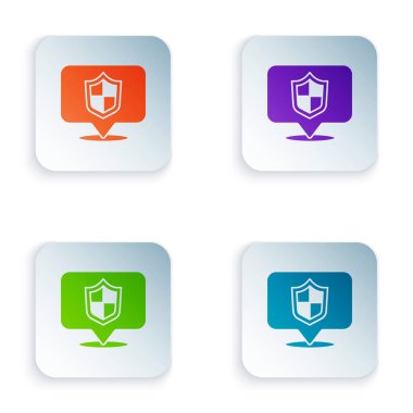 Beyaz arkaplanda Renk Konumu simgesi izole edildi. Sigorta konsepti. Gardiyan. Güvenlik, güvenlik, koruma, gizlilik kavramı. Kare düğmelere renkli simgeleri yerleştir. Vektör.