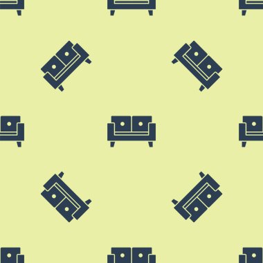 Mavi Koltuk simgesi sarı arkaplanda izole edilmiş pürüzsüz desen. Vektör.