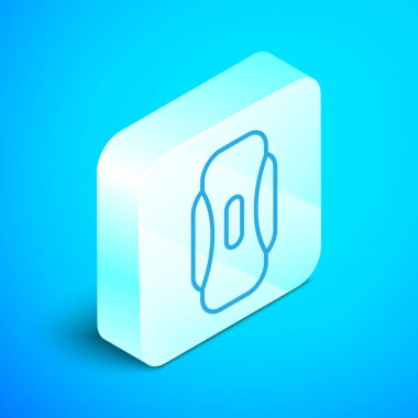 Aybaşı ve hijyenik peçete simgesi mavi arka planda izole edilmiş. Kadın hijyen ürünleri. Gümüş kare düğme. Vektör İllüstrasyonu.