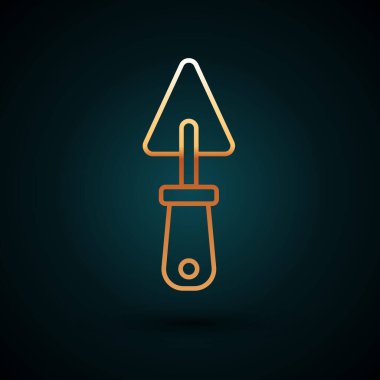 Altın çizgili Trowel simgesi koyu mavi arkaplanda izole edilmiş. Vektör.