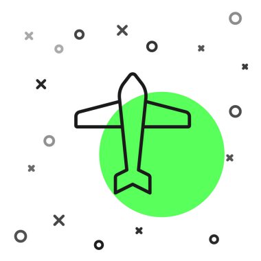 Siyah çizgi Jet savaş uçağı simgesi beyaz arka planda izole edildi. Askeri uçak. Vektör.