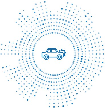 Mavi çizgi araba simgesi beyaz arkaplanda izole edildi. Sigorta konsepti. Güvenlik, güvenlik, koruma, konsept koruma. Soyut çember rastgele noktalar. Vektör.