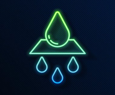 Parlayan neon hattı temiz su simgesini mavi arkaplanda izole et. İşaret geri dönüşümlü bir damla su. Vektör.