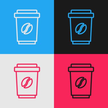 Pop Art Line Kahve fincanı renkli arka planda izole edilmiş bir ikon haline gelecek. Vektör.