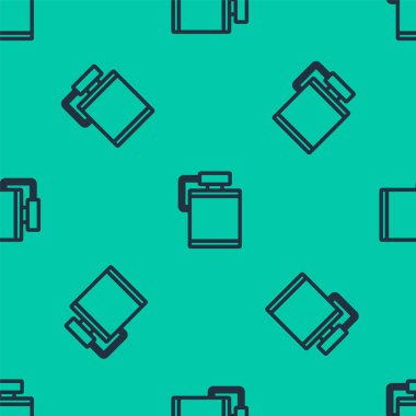 Mavi çizgi Kantin su şişesi ikonu yeşil arka planda izole edilmiş pürüzsüz desen. Turist matarası ikonu. Kampanyada bir kavanoz su kullanıldı. Vektör.