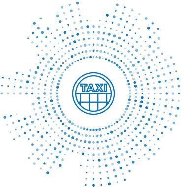 Mavi çizgili taksinin çatı simgesi beyaz arka planda izole edildi. Soyut çember rastgele noktalar. Vektör.