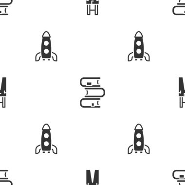 Pantolonu askılı, Kitap ve Roket gemisini pürüzsüz bir kalıba sokun. Vektör.