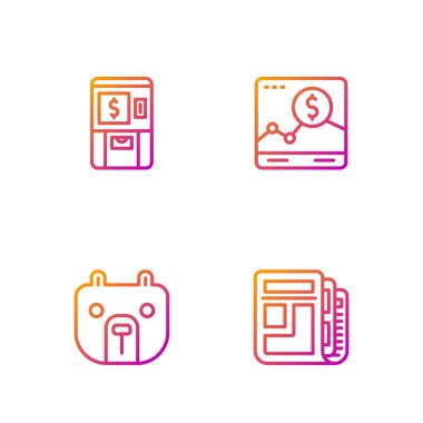 Borsa haberleri, Bear, ATM, para ve büyüme grafikli web sitesi. Renk simgeleri. Vektör.