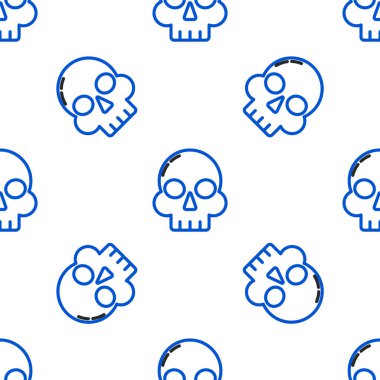 Çizgi Kurukafa simgesi beyaz arka planda izole edilmiş kusursuz desen. Mutlu Cadılar Bayramı Partisi. Renkli taslak konsepti. Vektör.