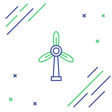 Beyaz arkaplanda çizgi rüzgar türbini simgesi izole edildi. Rüzgar jeneratörü işareti. Elektrik üretimi için yel değirmeni. Renkli taslak konsepti. Vektör.