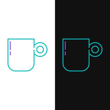 Çizgili kahve fincanı simgesi beyaz ve siyah arkaplanda izole edilmiş. Çay fincanı. Sıcak içecek kahvesi. Renkli taslak konsepti. Vektör.