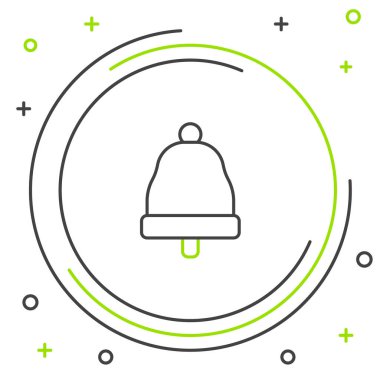 Satır zil simgesi beyaz arkaplanda izole edildi. Alarm sembolü, servis zili, el zili işareti, uyarı sembolü. Renkli taslak konsepti. Vektör.