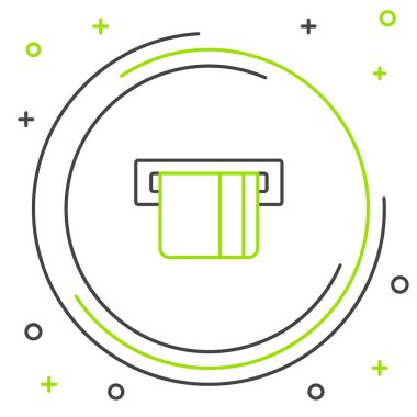 Kart okuyucu simgesine eklenen çizgi kredi kartı beyaz arkaplanda izole edildi. ATM para makinesi. Renkli taslak konsepti. Vektör.