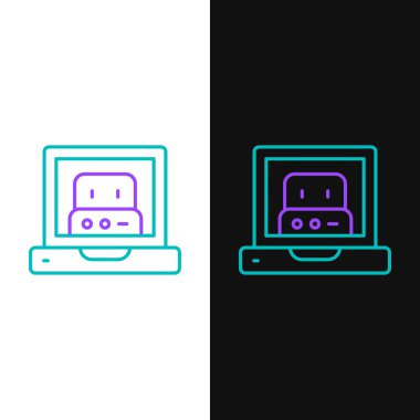 Beyaz ve siyah arkaplanda izole edilmiş robot simgesi oluşturuluyor. Yapay zeka, makine öğrenme, bulut hesaplama. Renkli taslak konsepti. Vektör.