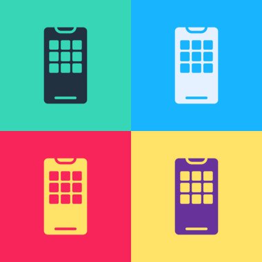 Pop Art Smartphone, renkli arka planda izole edilmiş cep telefonu simgesi. Vektör İllüstrasyonu.