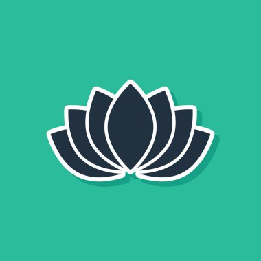 Mavi Lotus çiçek ikonu yeşil arkaplanda izole edilmiş. Vektör.