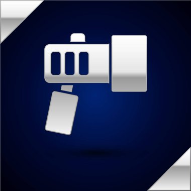 Dalgıç simgesi için gümüş el feneri koyu mavi arkaplanda izole edildi. Su altı ekipmanları. Vektör.