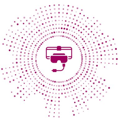 Mor Sanal gerçeklik gözlüğü simgesi beyaz arkaplanda izole edilmiş. Stereoskopik 3D VR maskesi. Soyut çember rastgele noktalar. Vektör.