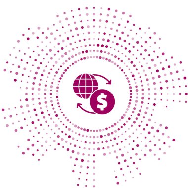 Mor Para Takas simgesi beyaz arkaplanda izole edildi. Euro ve Dolar para transferi sembolü. Bankacılık işareti. Soyut çember rastgele noktalar. Vektör.