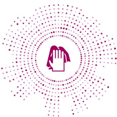 Mor Temizlik servisi simgesi beyaz arkaplanda izole edildi. Lateks el koruması işareti. Ev işi temizlik ekipmanları sembolü. Soyut çember rastgele noktalar. Vektör.