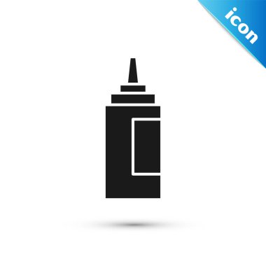 Gri sos şişesi simgesi beyaz arkaplanda izole edilmiş. Ketçap, hardal ve fast food için soslu mayonez şişeleri. Vektör.