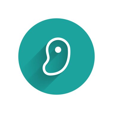 Uzun gölgeli beyaz biftek ikonu. Yeşil daire düğmesi. Vektör.