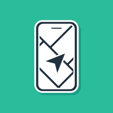 Şehir haritası yön bulma simgesinin mavi bilgileri yeşil arkaplanda izole edildi. Mobil Uygulama Arayüzü tasarımı. Coğrafi konsept. Vektör.