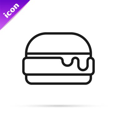 Siyah çizgi Burger simgesi beyaz arkaplanda izole edildi. Hamburger ikonu. Çizburger sandviç tabelası. Fast food menüsü. Vektör.
