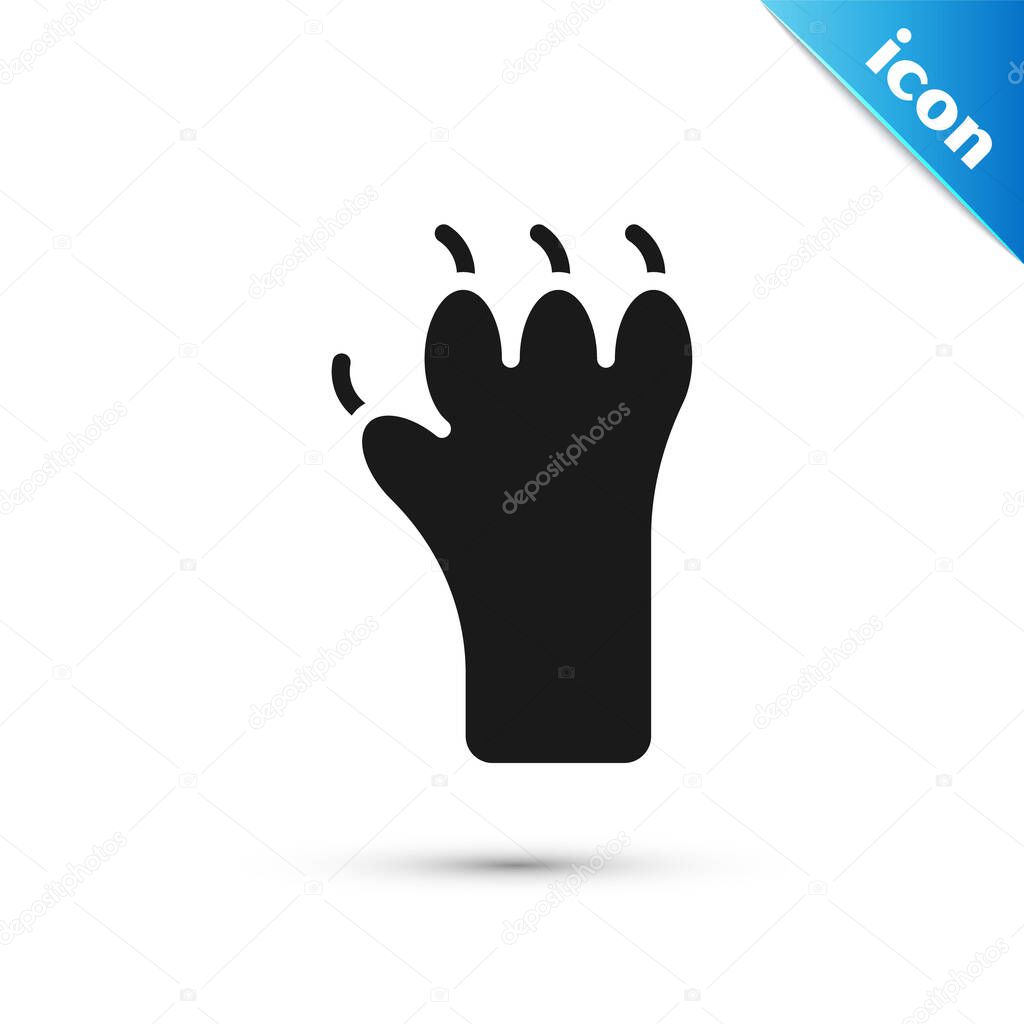 Grey Paw print icon isolated on white background. Dog or cat paw print. Animal track.  Vector.