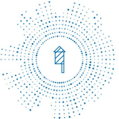 Mavi çizgi havai fişek ikonu beyaz arka planda izole edildi. Eğlence partisi anlayışı. Patlayıcı havai fişek sembolü. Soyut çember rastgele noktalar. Vektör.