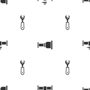 Endüstriyel boru ve vanayı, boru adaptörünü ve İngiliz anahtarını kusursuz desene ayarlayın. Vektör.