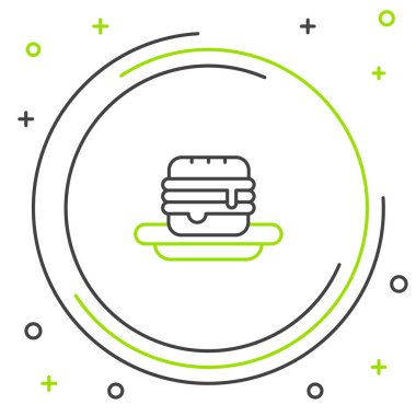 Junk yiyecek simgesi beyaz arkaplanda izole edildi. Yasak sosisli sandviç. Fast food işareti yok. Renkli taslak konsepti. Vektör.