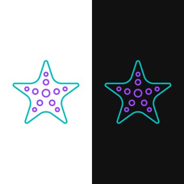 Denizyıldızı simgesi beyaz ve siyah arkaplanda izole edilmiş. Renkli taslak konsepti. Vektör.