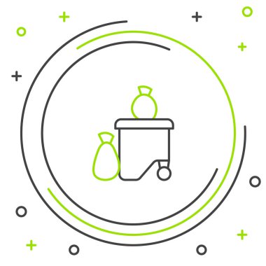 Çöp konteynırları beyaz arka planda izole edilmiş çöp simgesiyle dolu. Çöp yığınla çöplüktür. Çöpler çöplük gibi. Renkli taslak konsepti. Vektör.