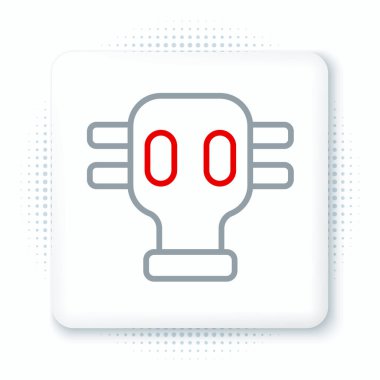 Beyaz arkaplanda çizgi gaz maskesi simgesi izole edildi. Solunum cihazı işareti. Renkli taslak konsepti. Vektör.