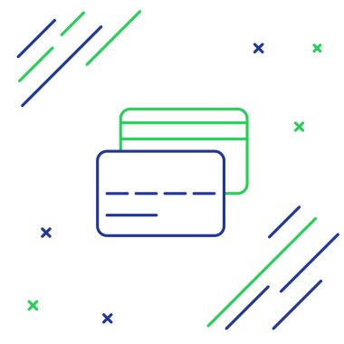 Çizgi kredi kartı simgesi beyaz arkaplanda izole edildi. Çevrimiçi ödeme. Nakit çekilmesi. Finansal operasyonlar. Alışveriş tabelası. Renkli taslak konsepti. Vektör.