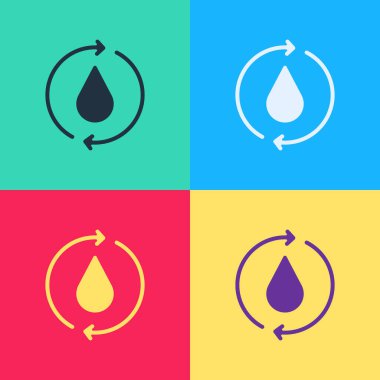 Pop Art Geri Dönüşüm Temiz Su simgesi Renk arkaplanında izole. İşaret geri dönüşümlü bir damla su. Vektör.