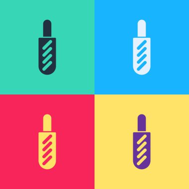 Pop Art Hotdog sandviç simgesi renk arkaplanda izole edildi. Sosis ikonu. Fast food burcu. Vektör.