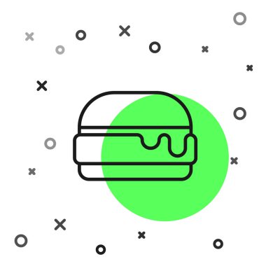 Siyah çizgi Burger simgesi beyaz arkaplanda izole edildi. Hamburger ikonu. Çizburger sandviç tabelası. Fast food menüsü. Vektör.