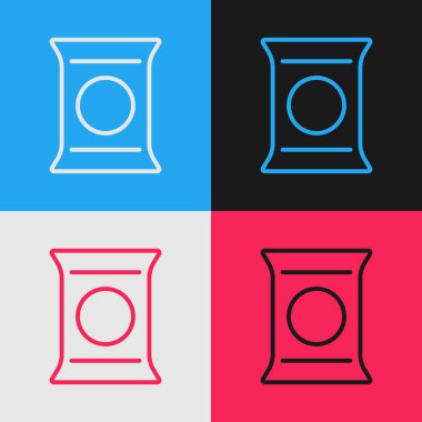 Pop Art Line Bag veya paket patates cipsi simgesi renk arkaplanında izole edilmiş. Vektör.
