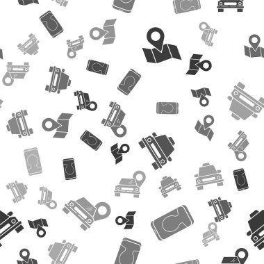 Katlanmış haritayı konum belirleyicisi, Taksi çağrısı telefon servisi, taksi arabası ve taksi şablonu ile kusursuz bir şekilde ayarlayın. Vektör.