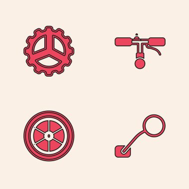 Bisiklet dikiz aynası, sproket kolu, gidon ve tekerlek simgesini ayarla. Vektör.