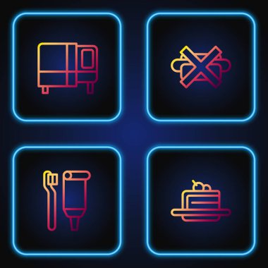 Pasta, diş fırçası ve diş macunu, yatak ve abur cubur yok. Renk simgeleri. Vektör.