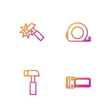 Hat testeresi, çekiç ve rulet inşaatı. Renk simgeleri. Vektör.