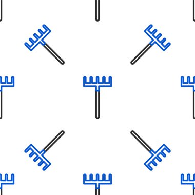 Çizgi Bahçesi tırmık simgesi beyaz arka planda izole edilmiş pürüzsüz desen. Bahçecilik, tarım, çiftçilik aleti. Toprak işçisi. Temizlik ekipmanları. Renkli taslak konsepti. Vektör.