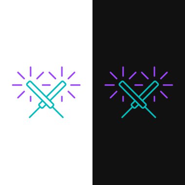 Sparkler hattı havai fişek ikonu beyaz ve siyah arkaplanda izole edildi. Noel şenlikli maytap ışıkları. Mutlu Noeller ve mutlu yıllar. Renkli taslak konsepti. Vektör.