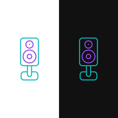 Hat Stereo hoparlörü simgesi beyaz ve siyah arkaplanda izole edildi. Ses sistemi hoparlörleri. Müzik ikonu. Müzikal sütun hoparlörü. Renkli taslak konsepti. Vektör.